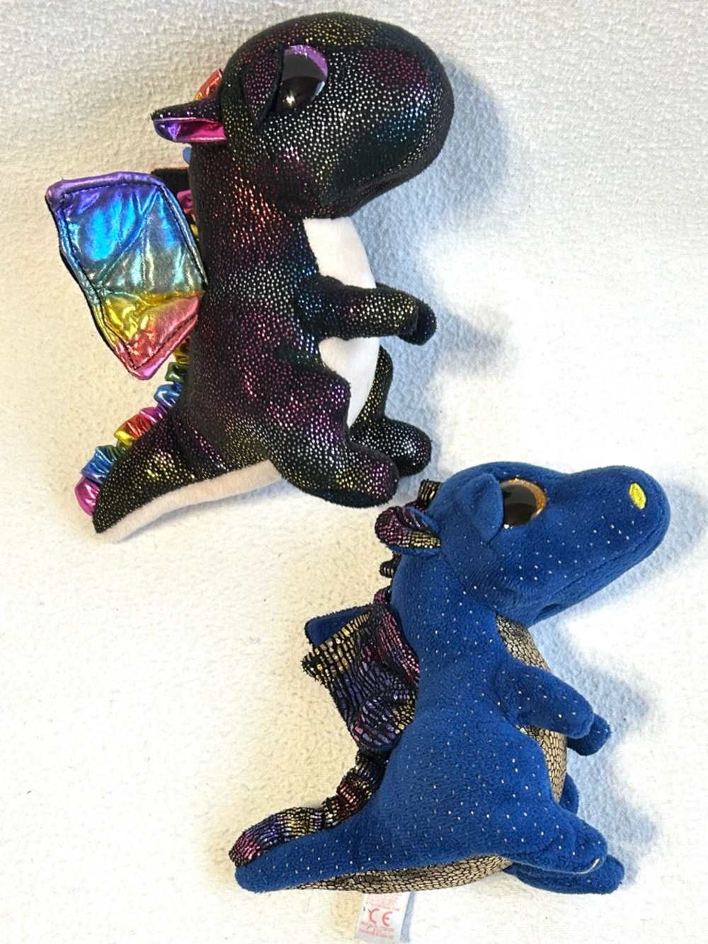 2 Ty Beanie Boos Dragons: Anora (2018) and Saffire (2017) Glitter Eyes
